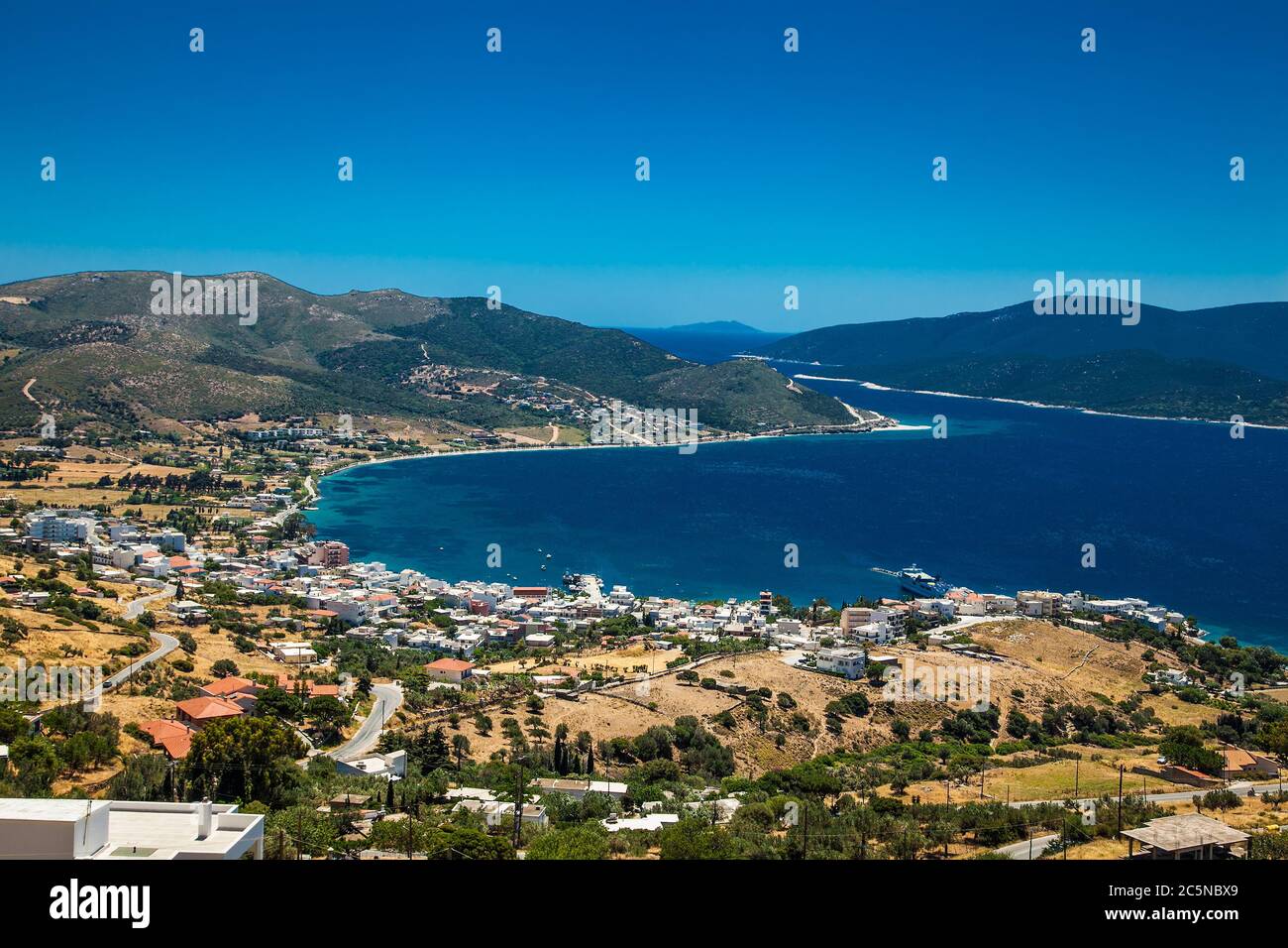 Beautiful panoramic view on Marmari city, Evia island, Greece. Stock Photo