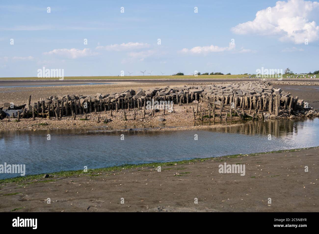 Wooden Structure in the mud flat Stock Photo