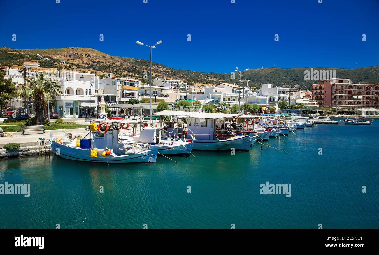 Marmari , Evia, Greece - June 1, 2018: Beautiful panoramic view on harbor in Marmari , Evia, Greece. Europa. Stock Photo