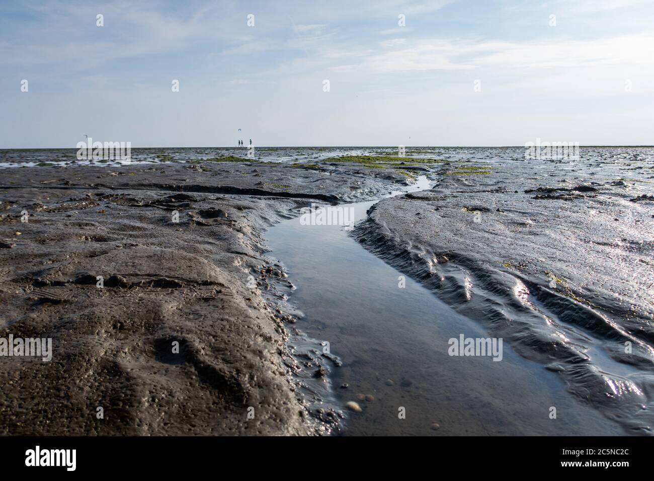 watercourse in the mud flat at Büsum Stock Photo