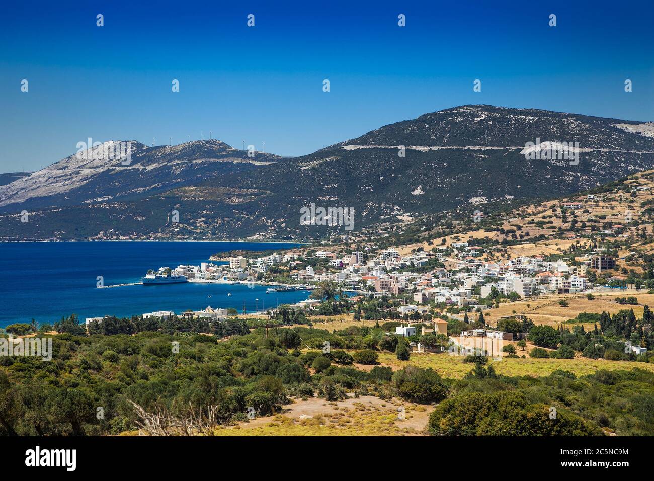 Beautiful panoramic view on harbor in Marmari , Evia, Greece. Europa. Stock Photo