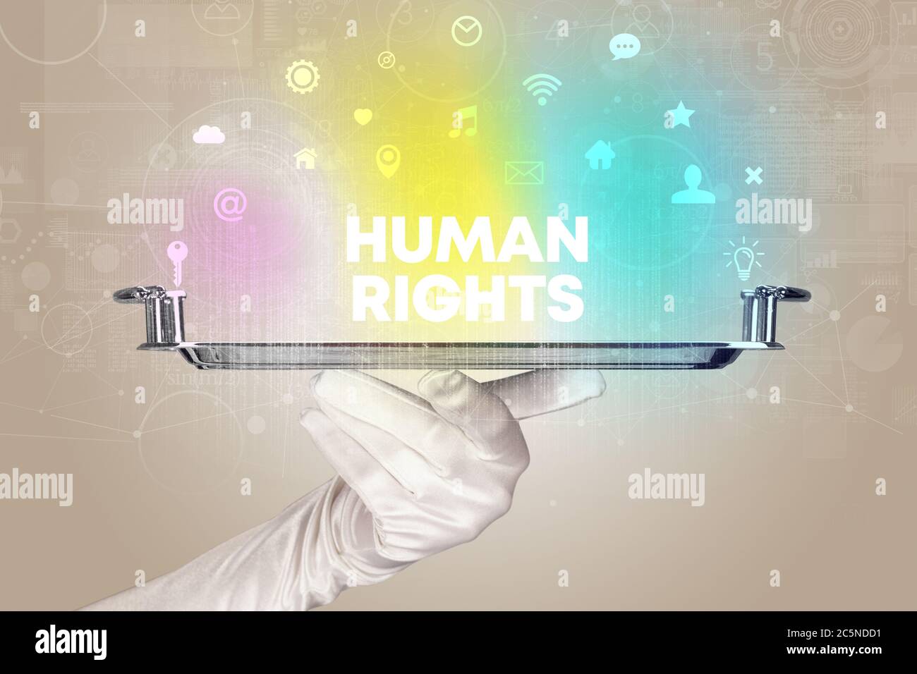In The Know Inservice Human Rights Waiter serving social networking with HUMAN RIGHTS inscription, new ...