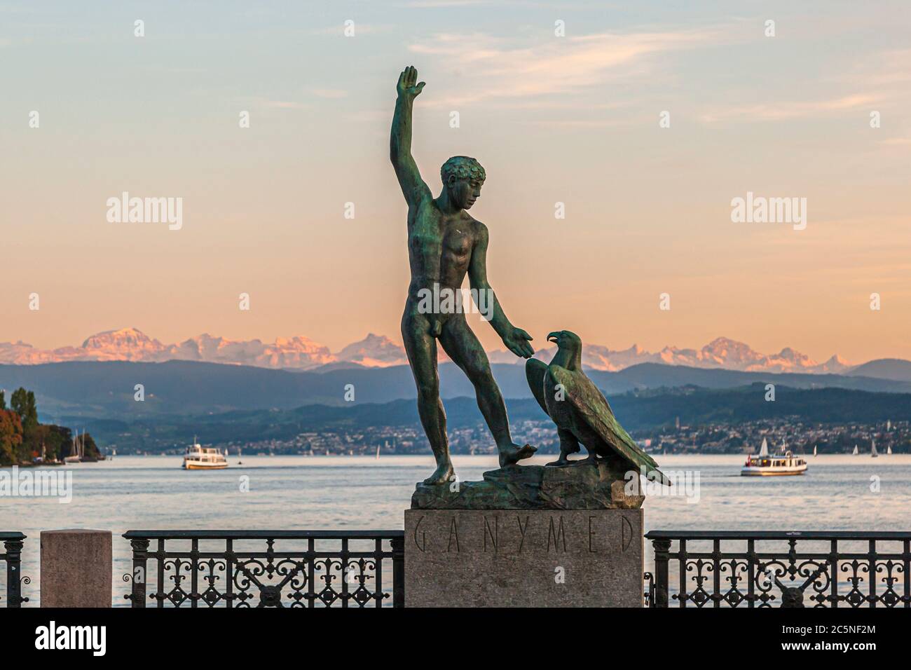 Ganymede sculpture on the Bürkliterrasse in Zurich, Switzerland Stock Photo