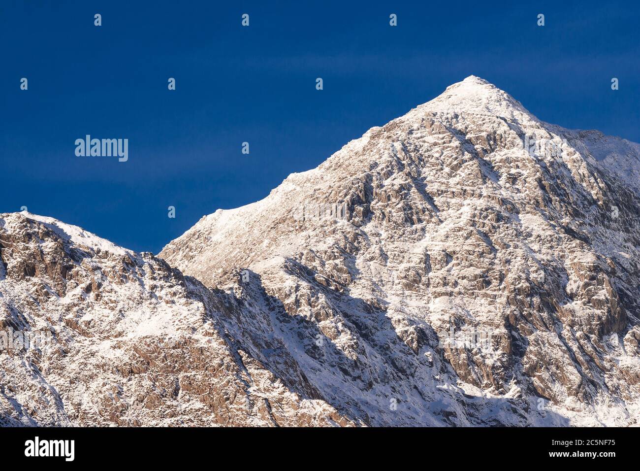 Snowdon mountain in snow, North Wales Stock Photo
