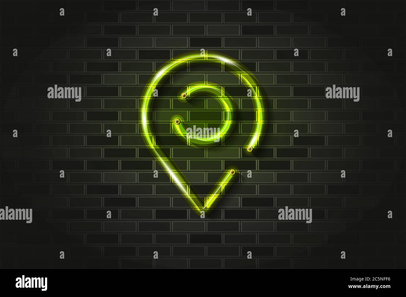 Location, gps map pointer green glowing neon sign or glass tube ...