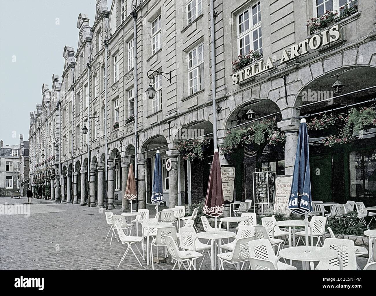 Archival scanned images of a bygone France. An illustrative look at Grande Place in Arras in France Stock Photo