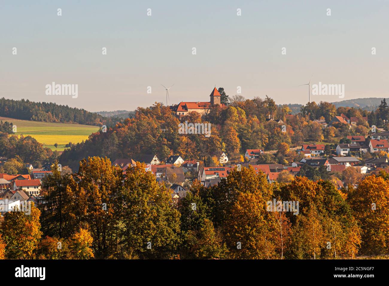 Wernberg castle is located on a mountain above the village Wernberg-Köblitz, Germany Stock Photo