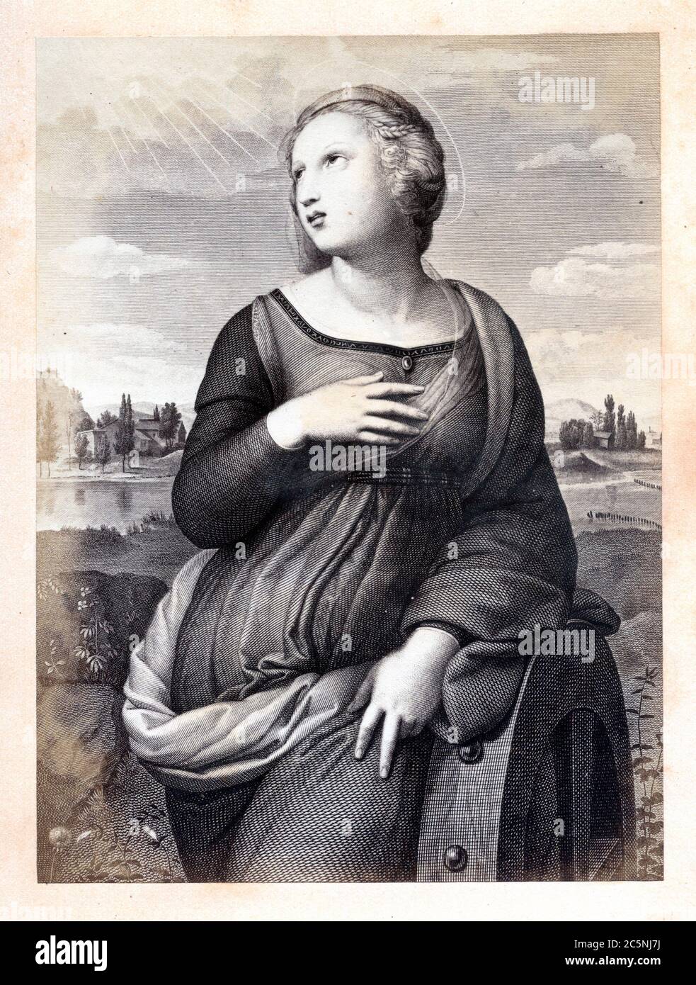 Saint Catherine of Alexandria by Italian painter and architect Raffaello Sanzio da Urbino (1483 - 1520), circa 1507. Albumen print from engraving of original painting by Joseph Cundall (1818 - 1895) and Lewis Baldwin Fleming (1828 - 1909), published in The Great Works of Raphael Sanzio of Urbino, 1868. Stock Photo