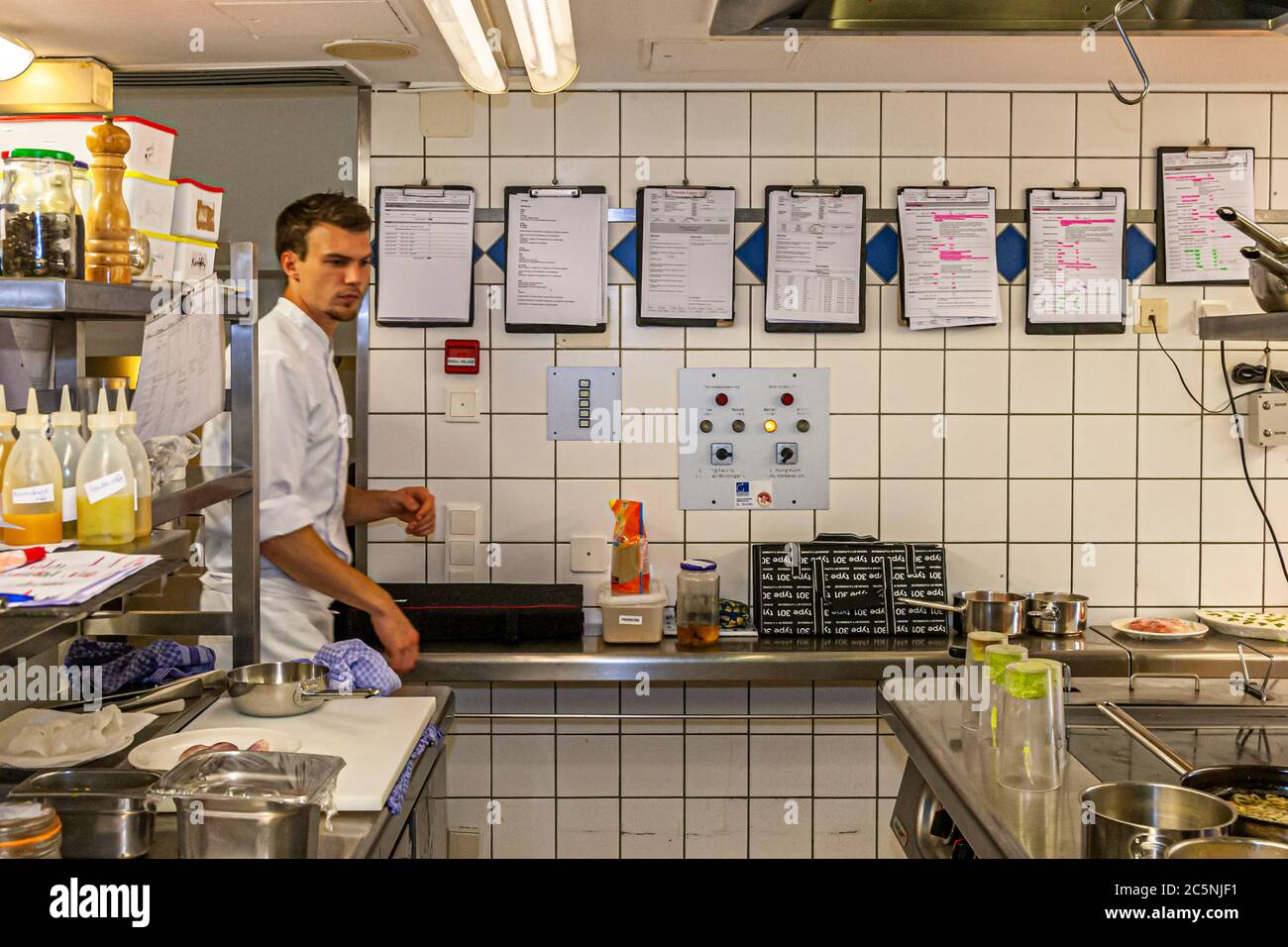 Many checklists are part of a well-managed star kitchen. Wernberg-Köblitz, Germany Stock Photo