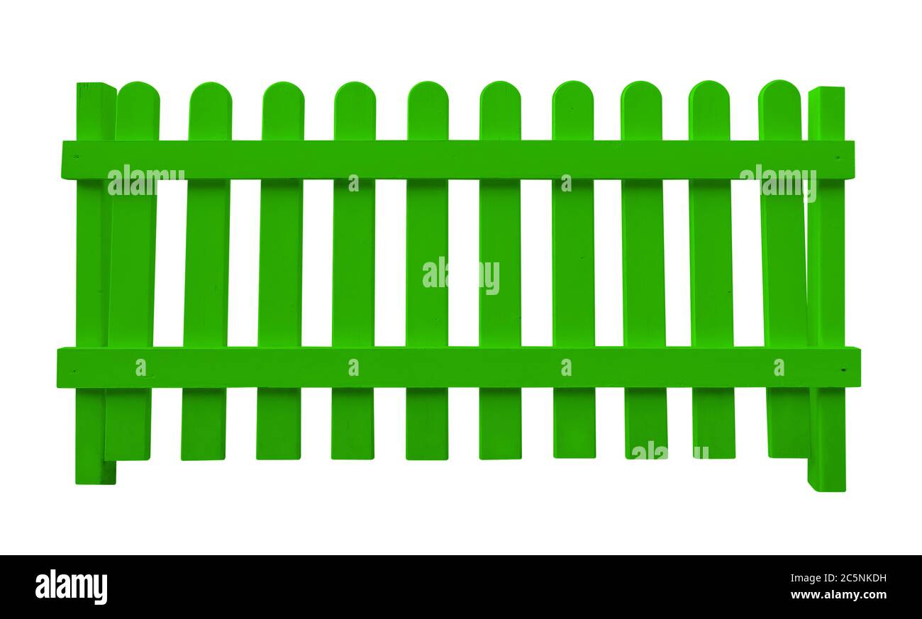 Green wooden fence isolated on white with Clipping Path Stock Photo - Alamy