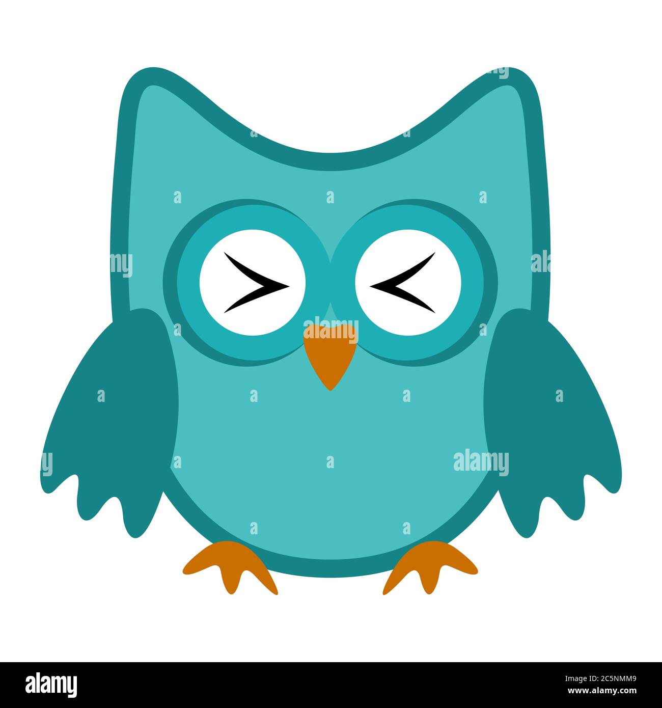 Owl funny stylized icon symbol blue colors Stock Vector