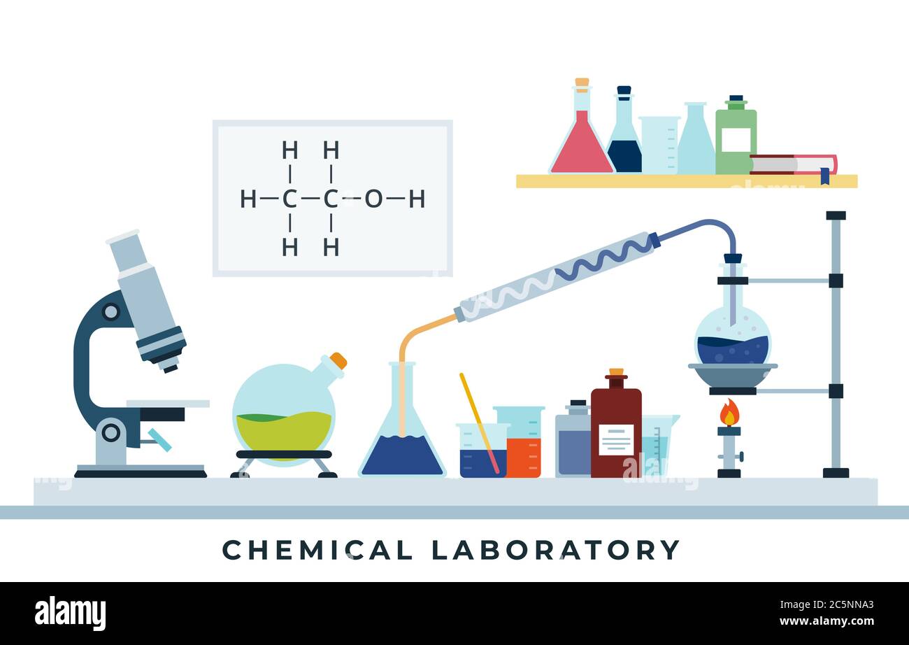 Laboratory of chemical research flat design vector illustration Stock ...