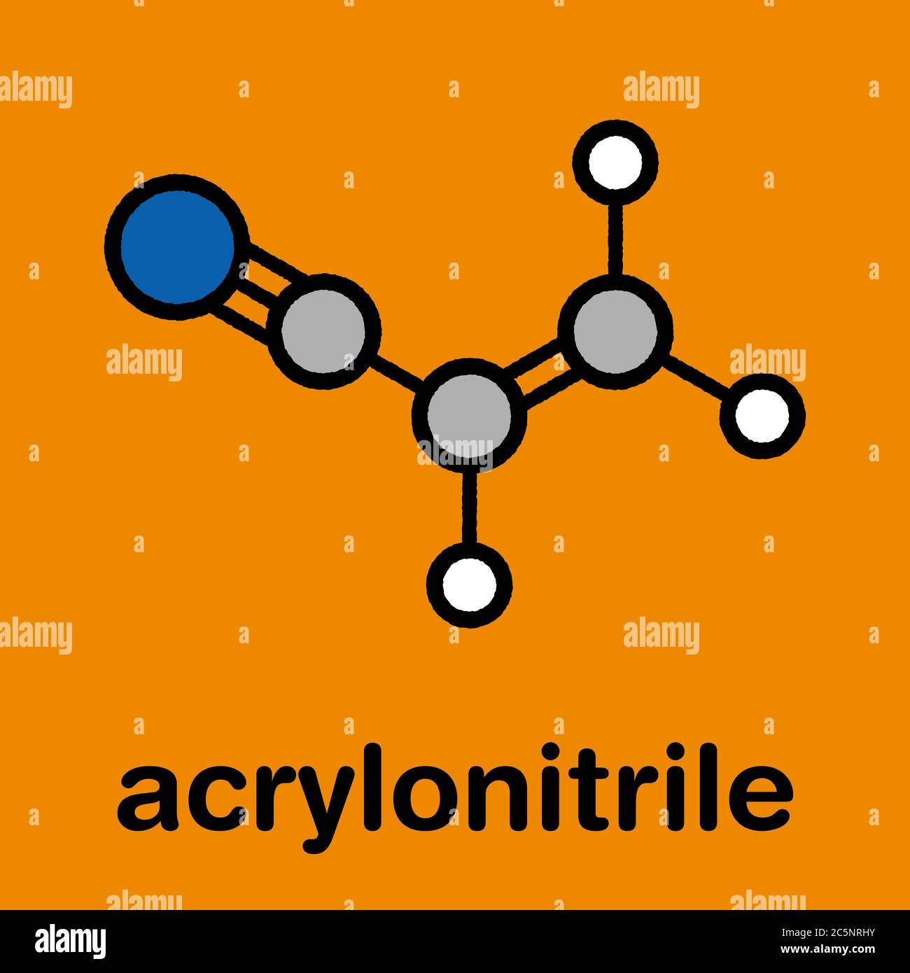 Acrylonitrile molecule, polyacrylonitrile (PAN) and ABS plastic (acrylonitrile butadiene styrene) building block. Stock Photo