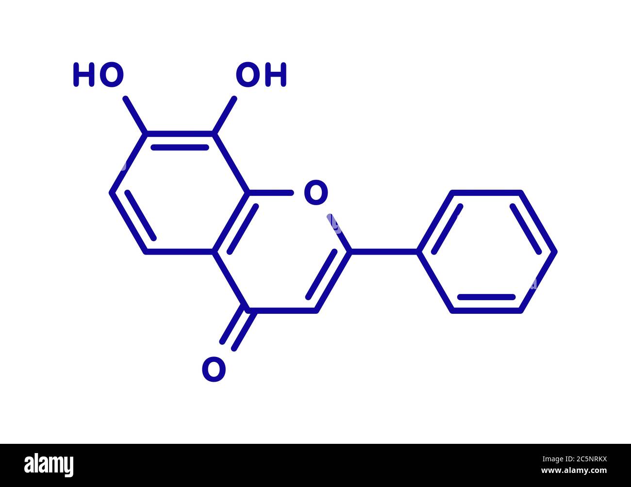 7,8-Dihydroxyflavone or 7,8-DHF molecule. Skeletal formula. Stock Photo