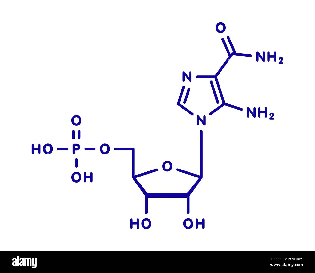 AICA ribonucleotide (AICAR) performance enhancing drug molecule. Used as doping agent. Skeletal formula. Stock Photo