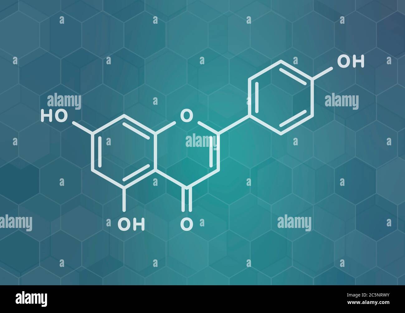 Apigenin yellow herbal dye molecule. Skeletal formula. Stock Photo