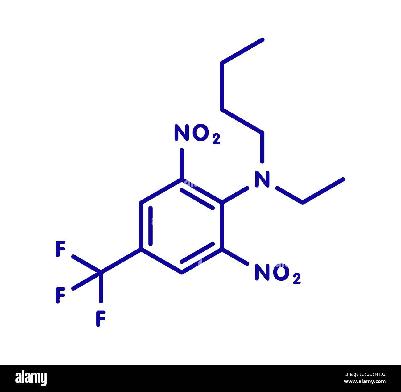 Benfluralin herbicide molecule. Skeletal formula. Stock Photo