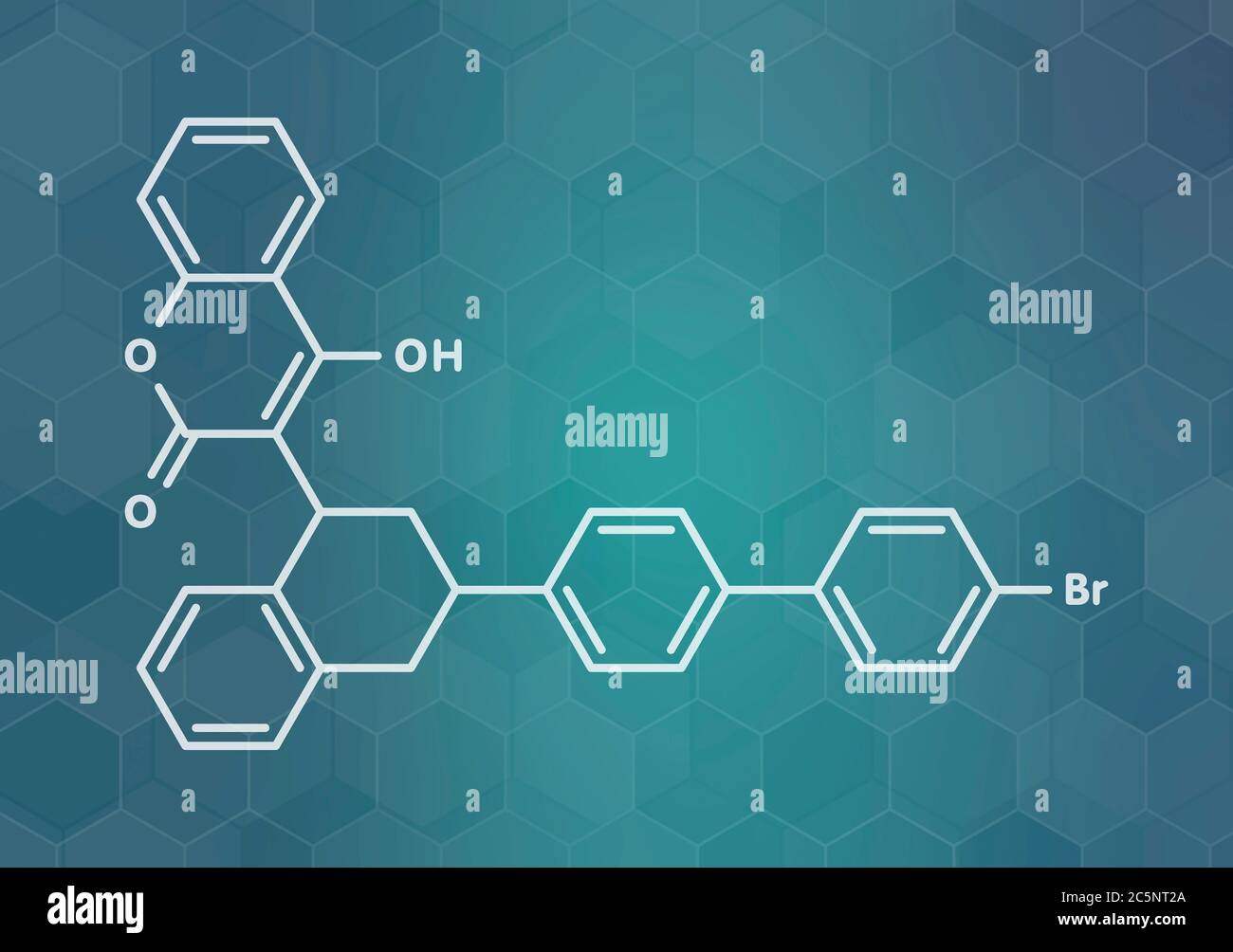 Brodifacoum rodenticide molecule. Skeletal formula. Stock Photo