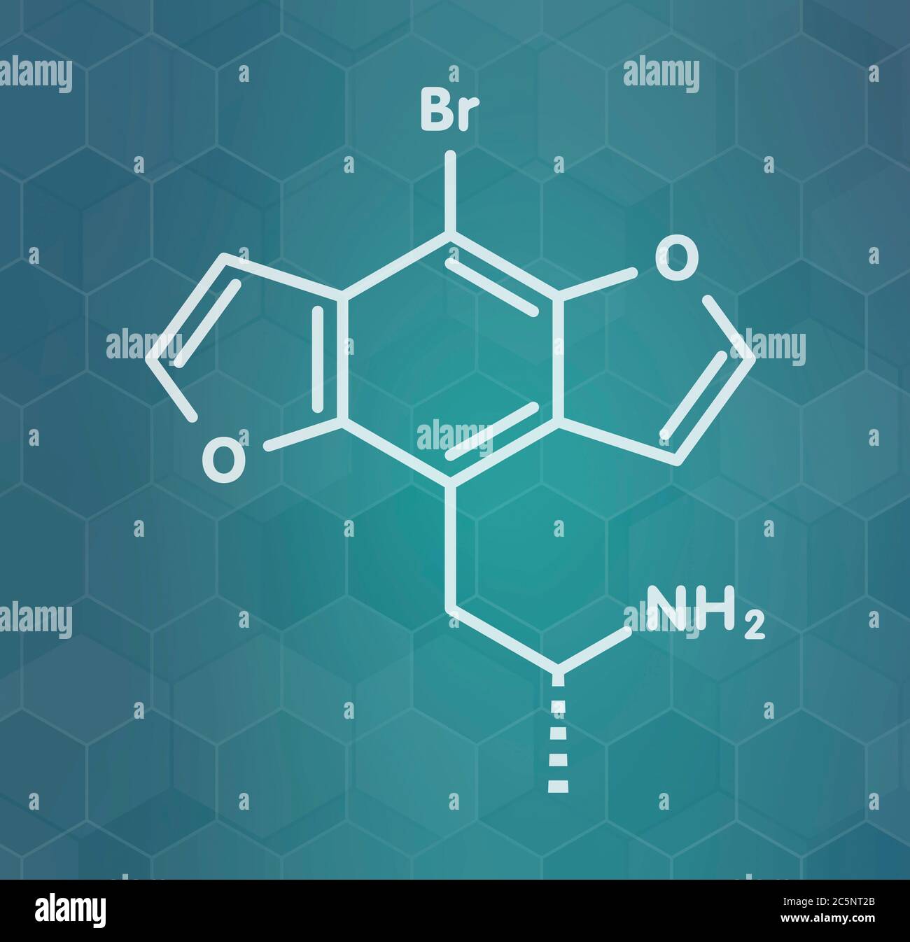 Bromo-dragonFLY hallucinogenic drug molecule. Skeletal formula. Stock Photo