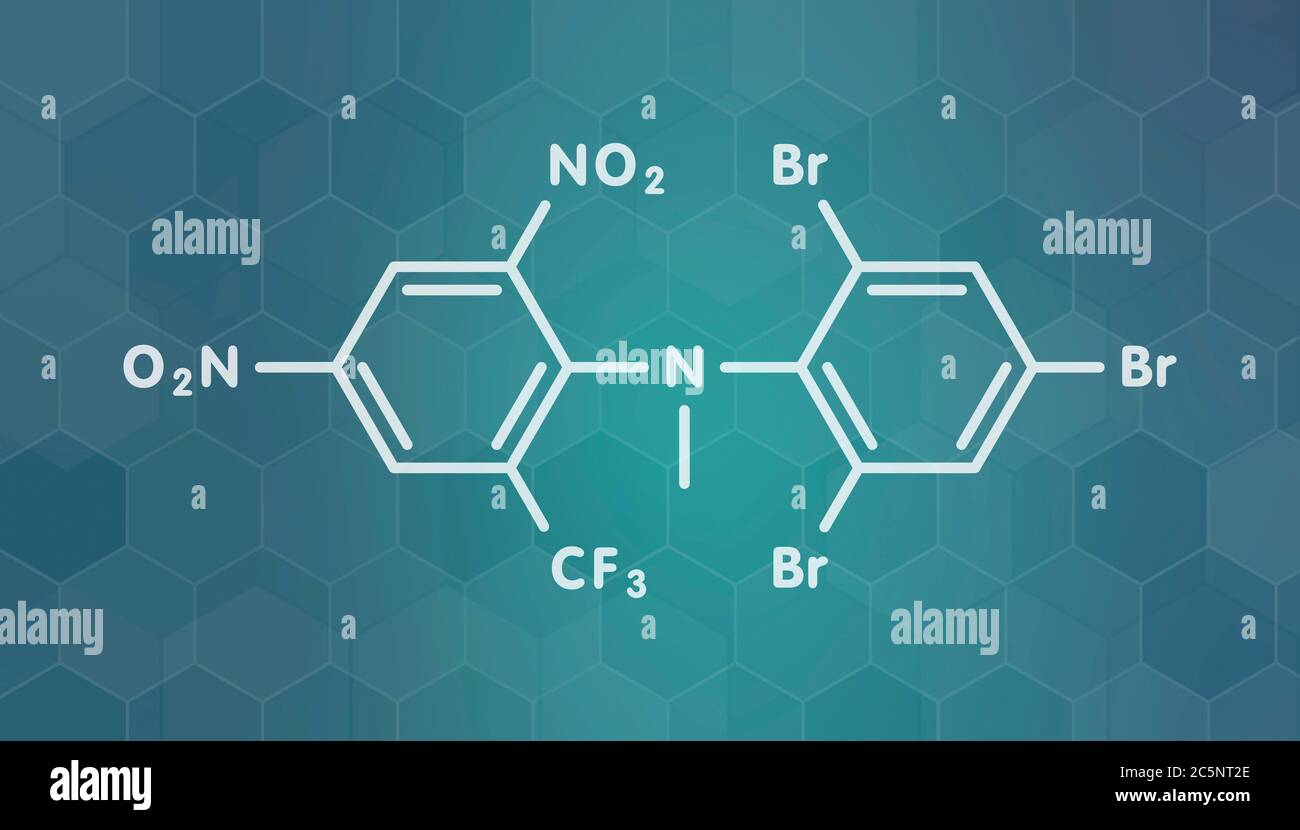 Bromethalin rodenticide molecule (rat poison). Skeletal formula. Stock Photo