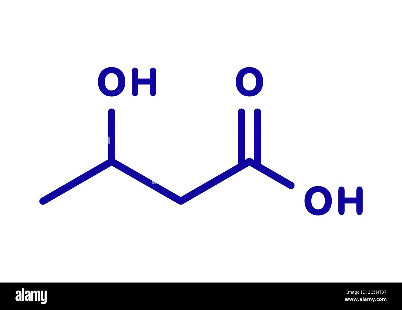 Beta-hydroxybutyric acid (beta-hydroxybutyrate) molecule. Skeletal formula. Stock Photo