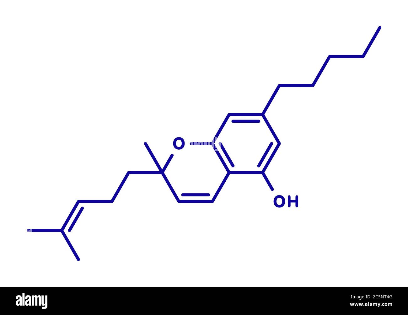 Cannabichromene or CBC cannabinoid molecule. Skeletal formula. Stock Photo