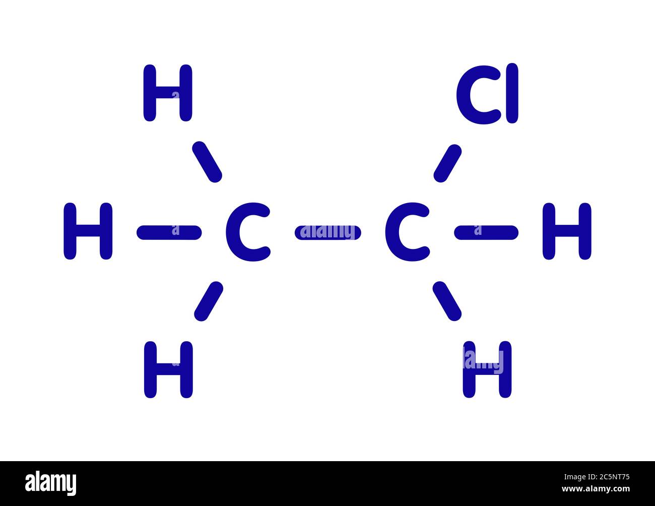Chloroethane (ethyl chloride) local anaesthetic molecule. Skeletal formula. Stock Photo