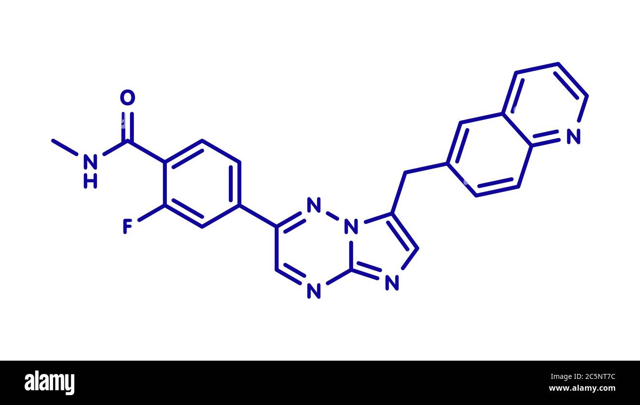 Capmatinib cancer drug molecule (c-met inhibitor). Skeletal formula. Stock Photo