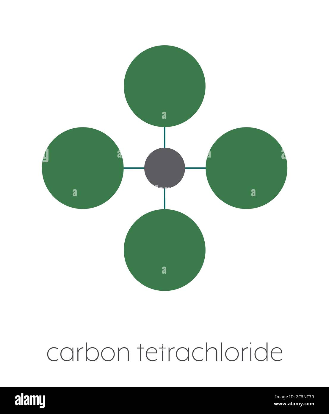 Carbon tetrachloride (tetrachloromethane) solvent molecule. Stylized