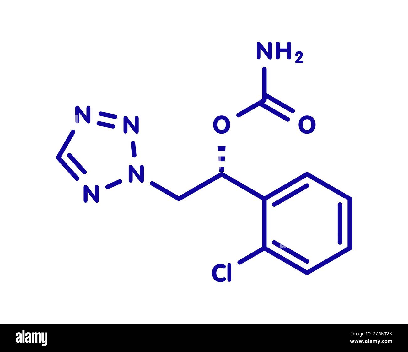 Cenobamate seizures drug molecule. Skeletal formula. Stock Photo