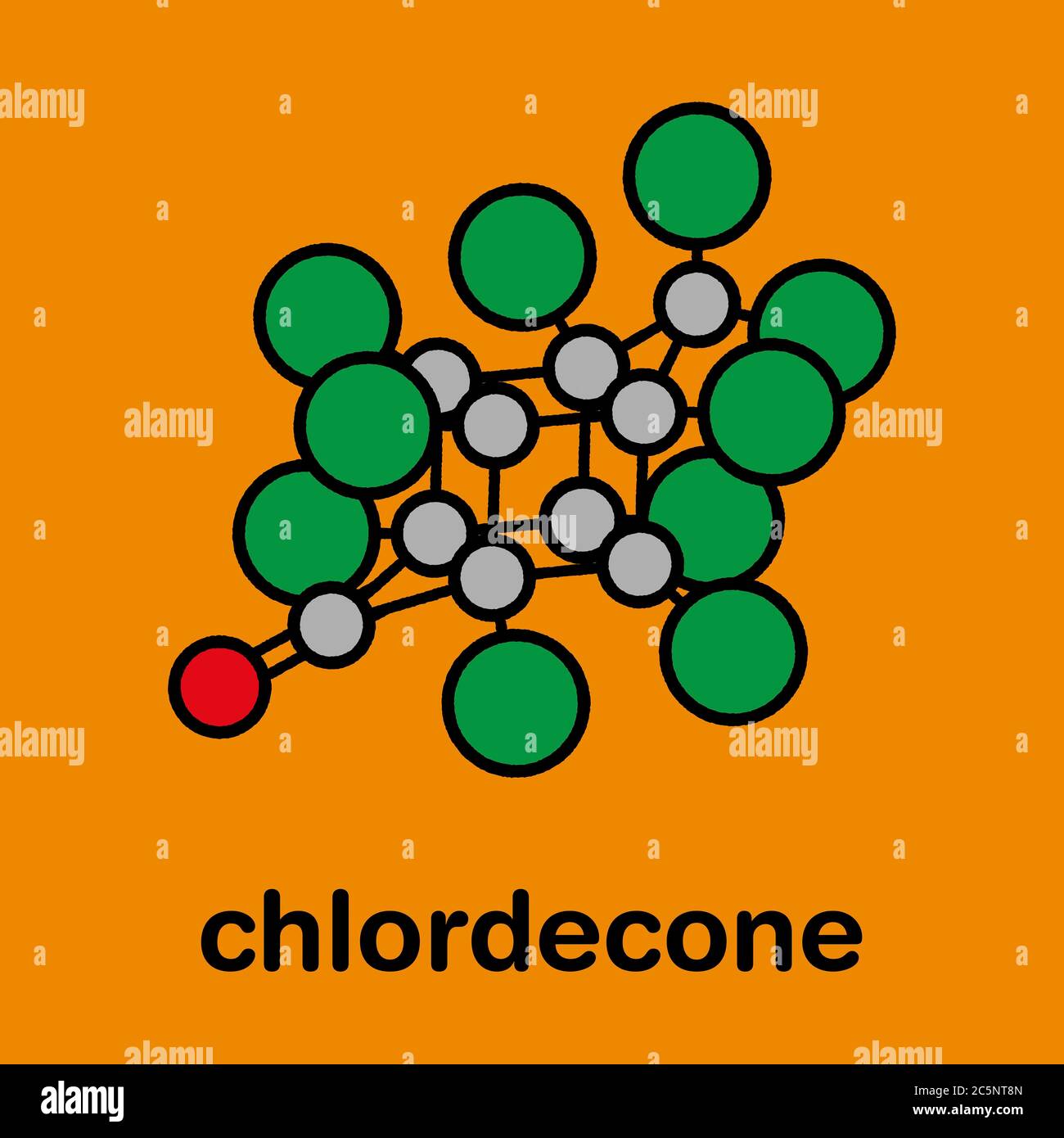 Chlordecone or kepone pesticide molecule. Stylized skeletal formula
