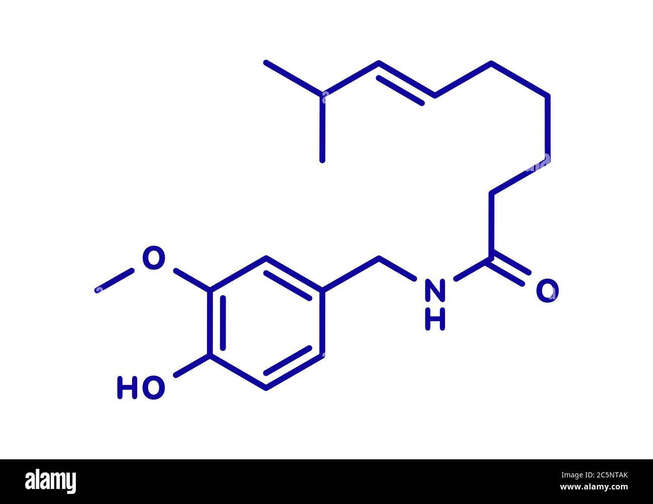 Capsaicin chili pepper molecule. Used in food, drugs, pepper spray, etc