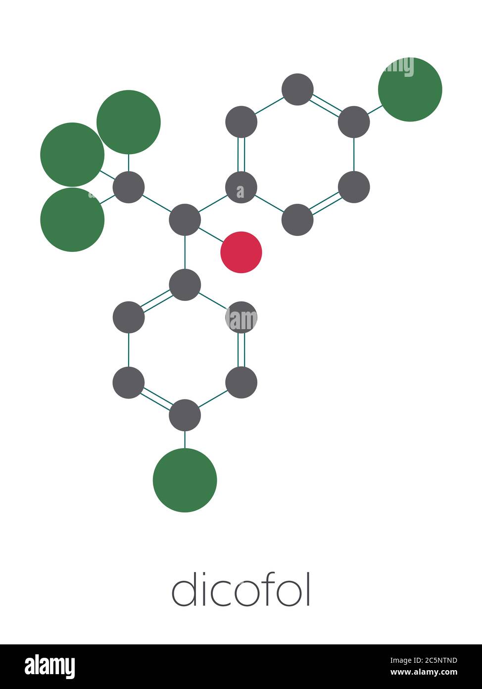 Dicofol organochlorine pesticide molecule. Stylized skeletal formula