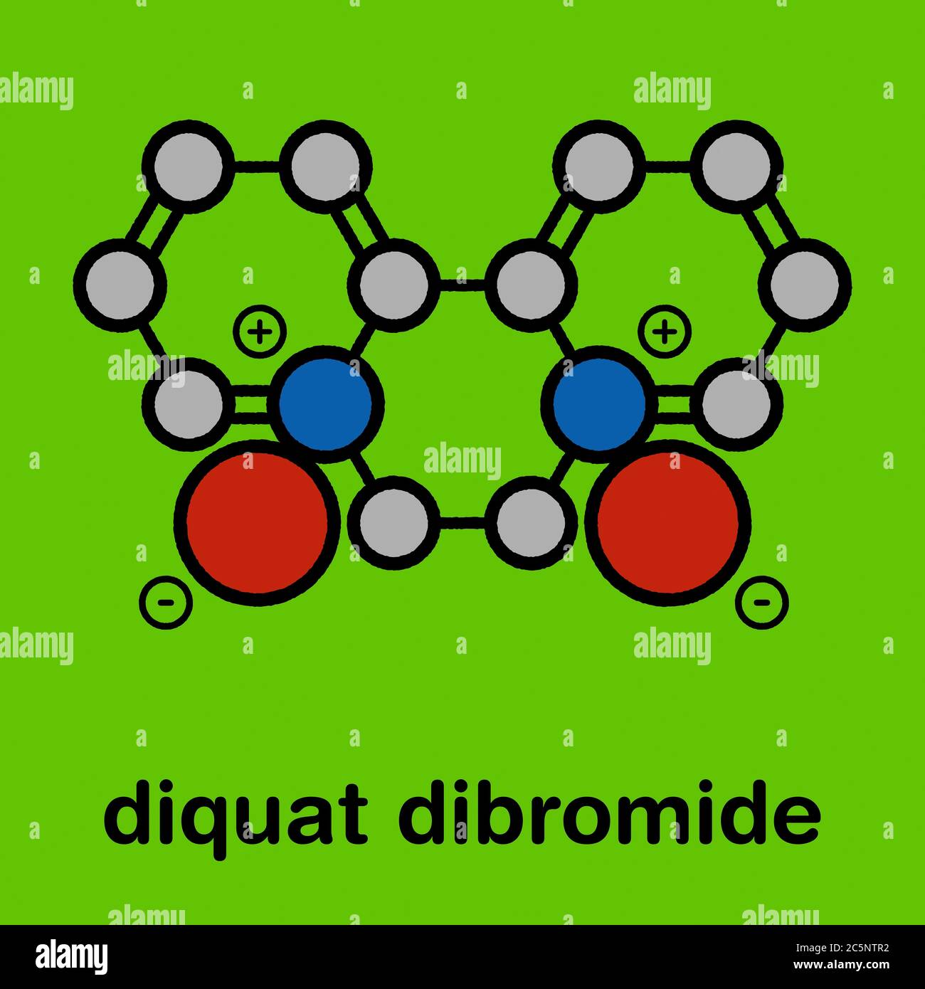 Diquat dibromide contact herbicide molecule. Stylized skeletal formula