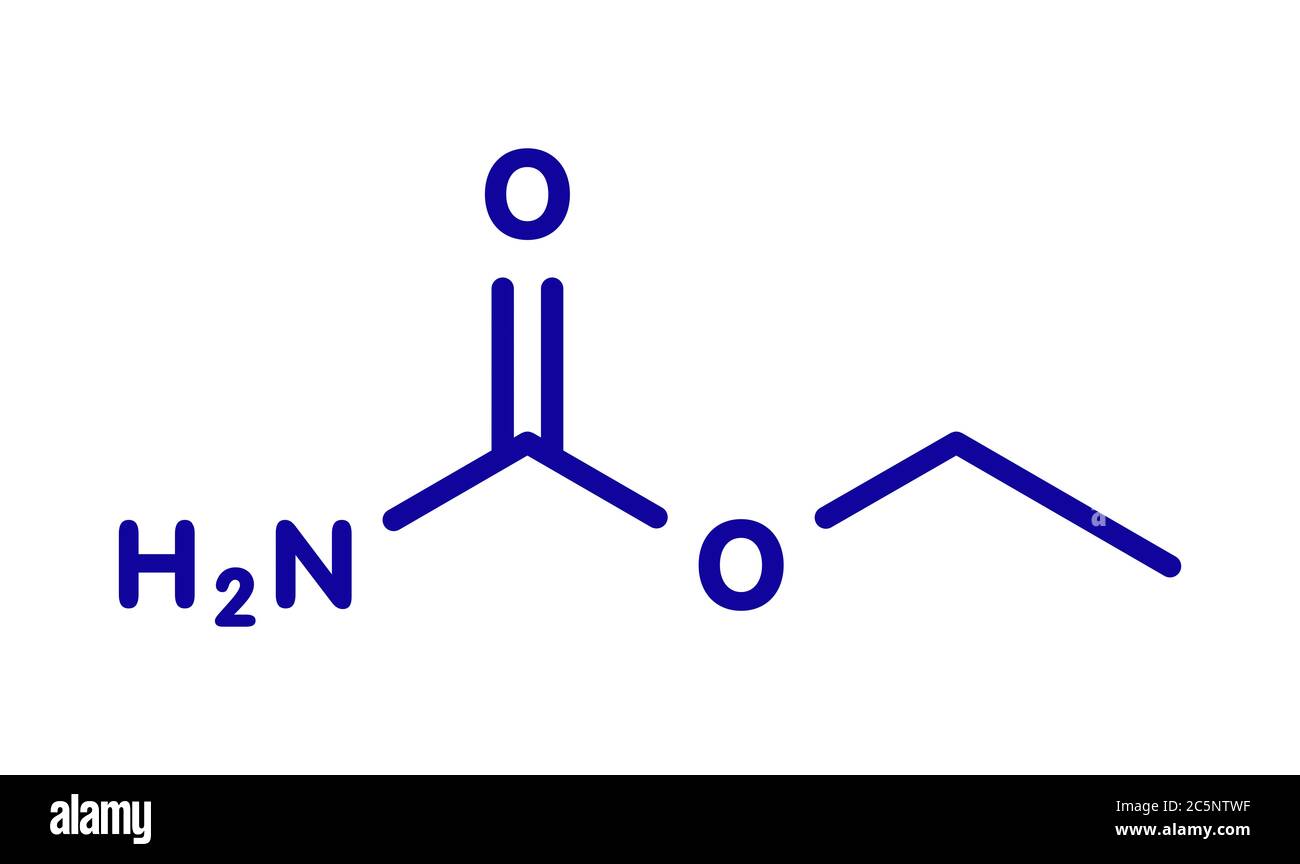 Ethyl carbamate carcinogenic molecule. Present in fermented food and beverages and especially in distilled beverages. Skeletal formula. Stock Photo