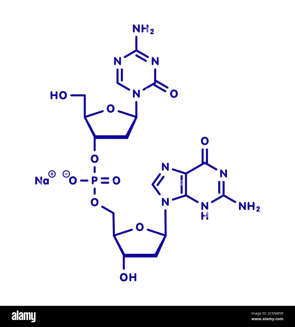 Guadecitabine cancer drug molecule (DNA methyltransferase inhibitor). Skeletal formula. Stock Photo