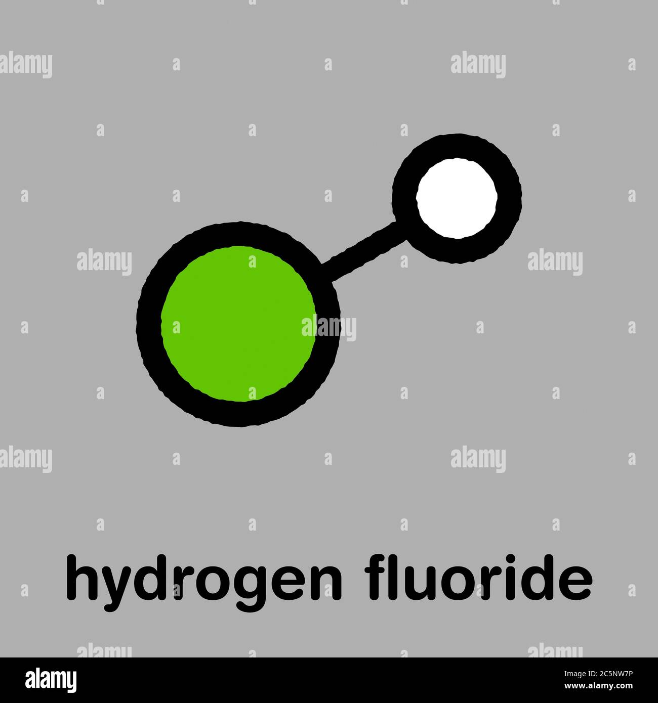 Hydrogen fluoride (HF) molecule. Stylized skeletal formula (chemical