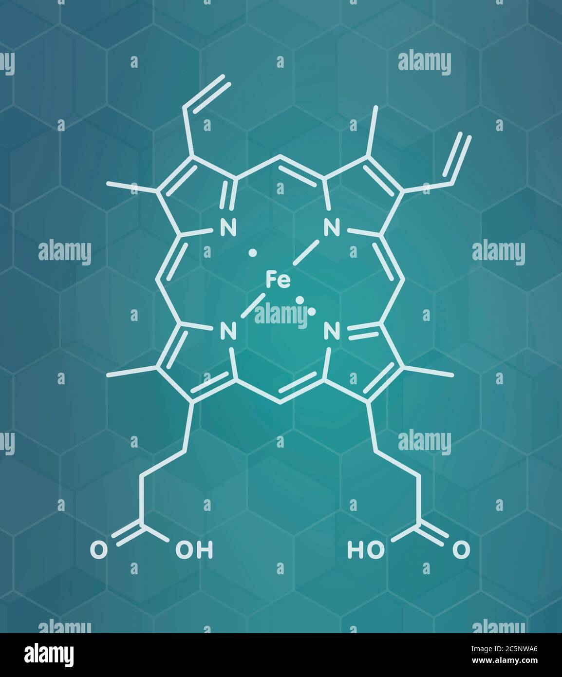 Heme B (haem B) molecule. Heme is an essential component of hemoglobin