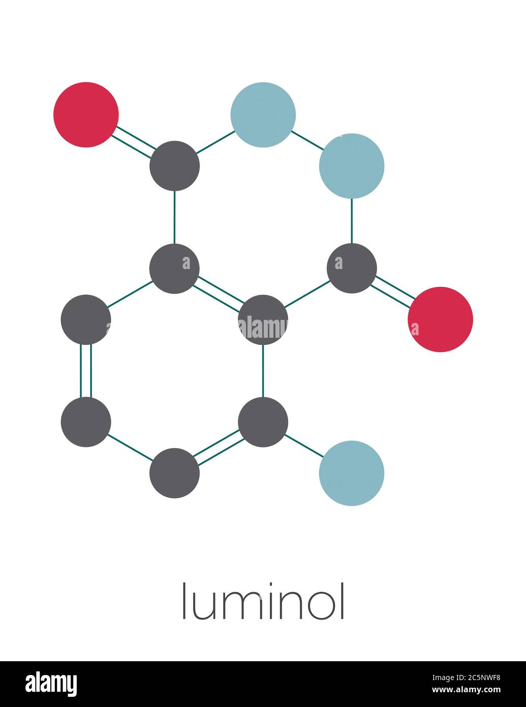 Luminol chemiluminescent molecule used to detect blood at crime scenes stylized skeletal 