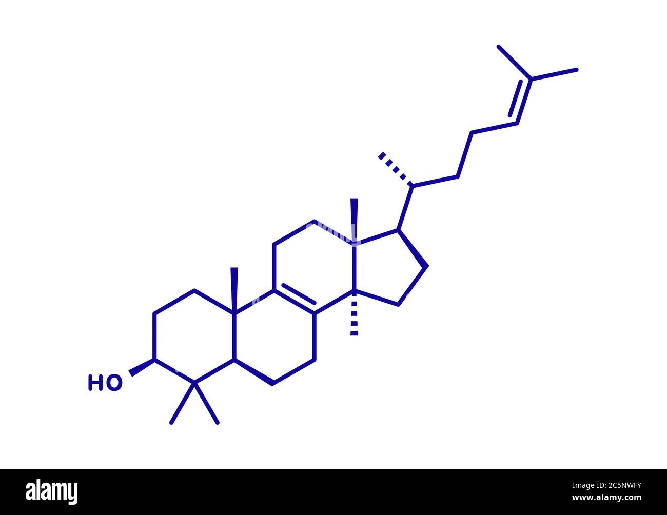 Lanosterol molecule. Investigated for treatment of cataract. Skeletal formula. Stock Photo