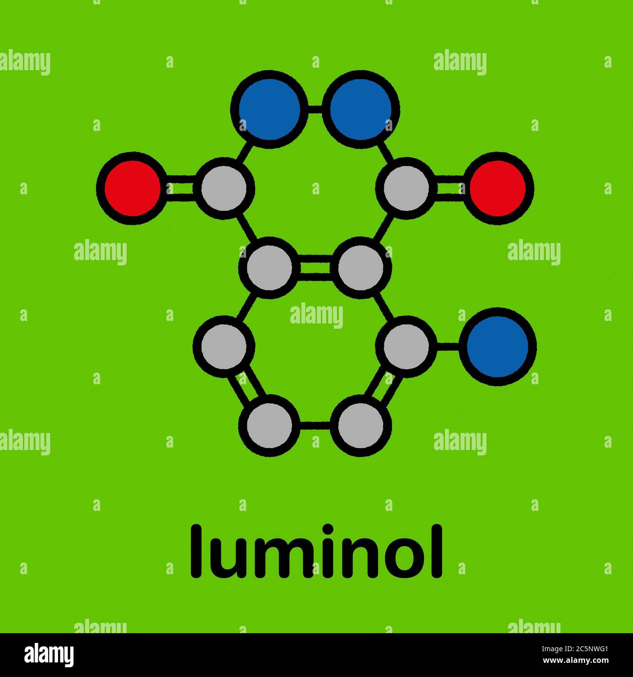 Luminol chemiluminescent molecule. Used to detect blood at crime scenes