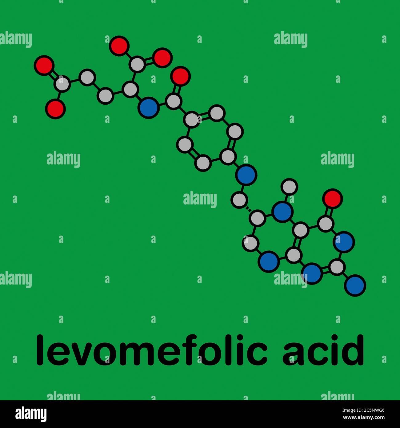 Levomefolic acid or 5-methyltetrahydrofolate molecule. Stylized ...