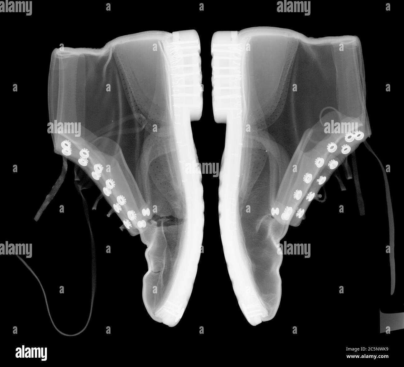 Pair of old boots, X-ray. Stock Photo