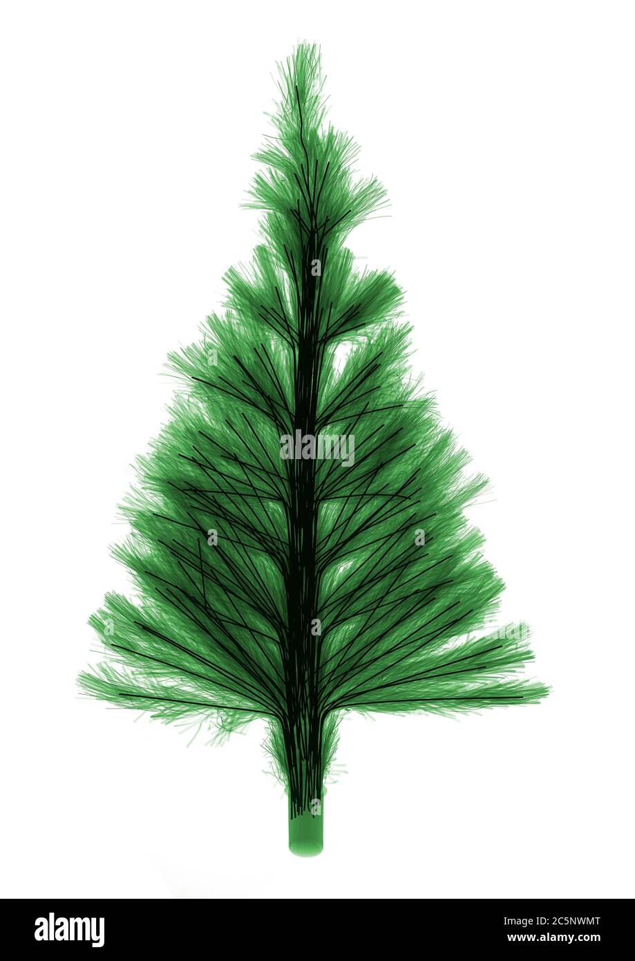 Artificial green fibre optic festive tree, coloured X-ray. Stock Photo