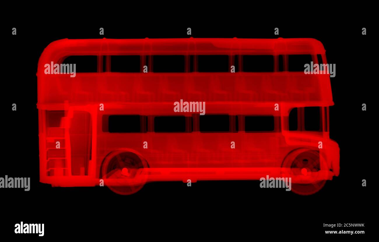 Model of red London bus, coloured X-ray. Stock Photo