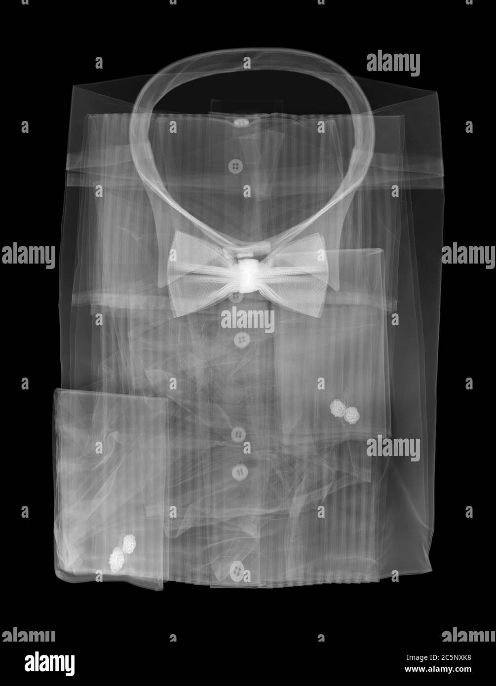 Dress shirt and bowtie, X-ray. Stock Photo