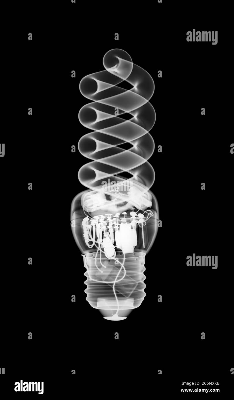Energy saving light bulb, X-ray. Stock Photo