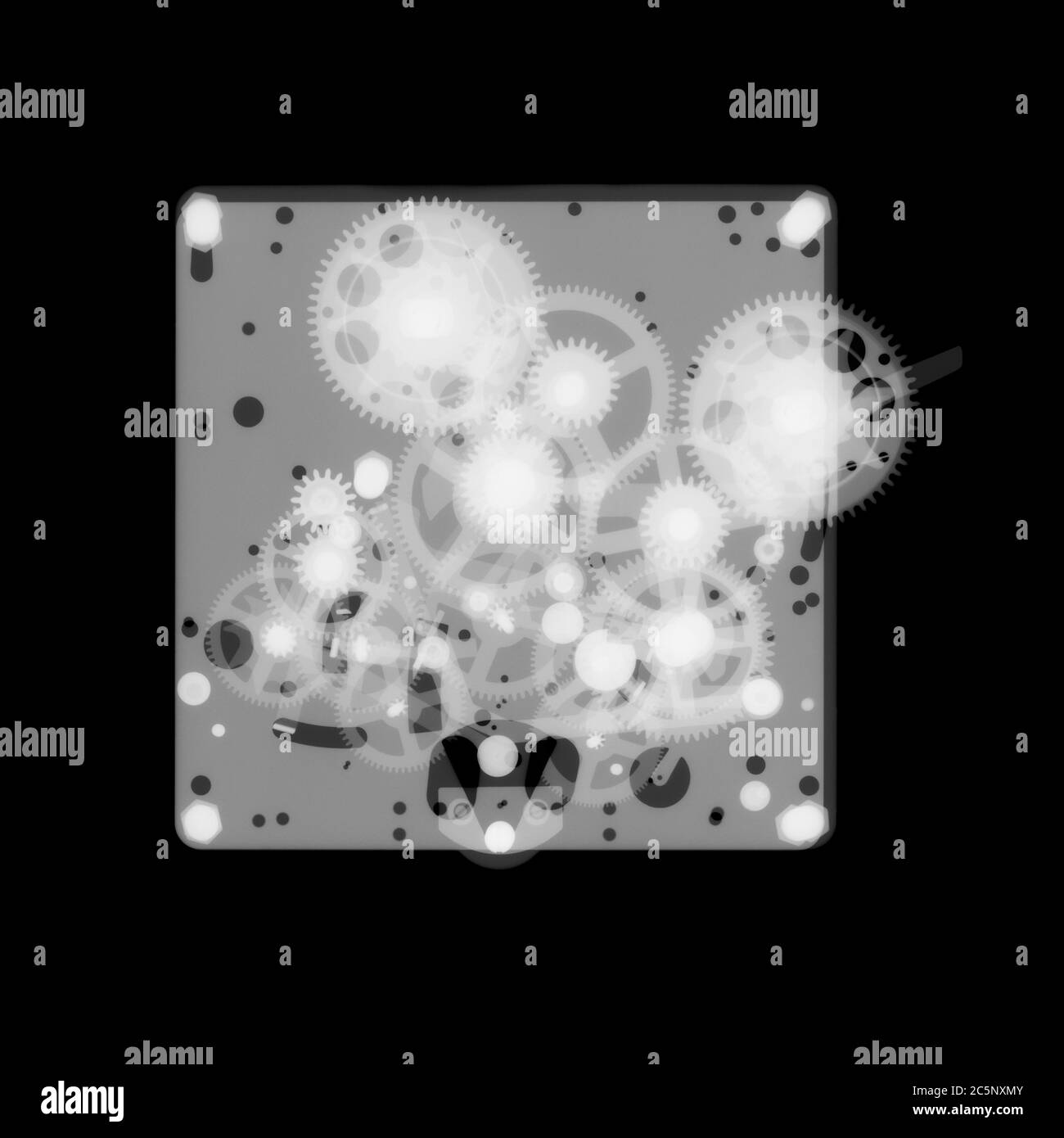 Clockwork mechanism, X-ray Stock Photo