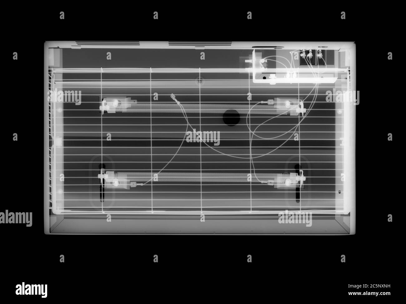 Clockwork alarm clock, X-ray Stock Photo