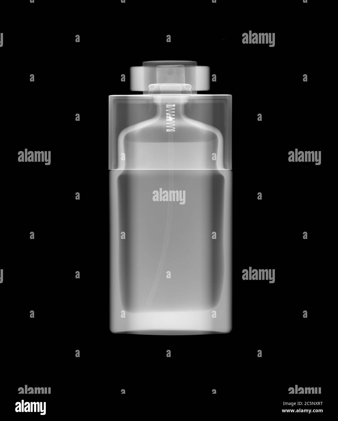 Perfume bottle, X-ray. Stock Photo